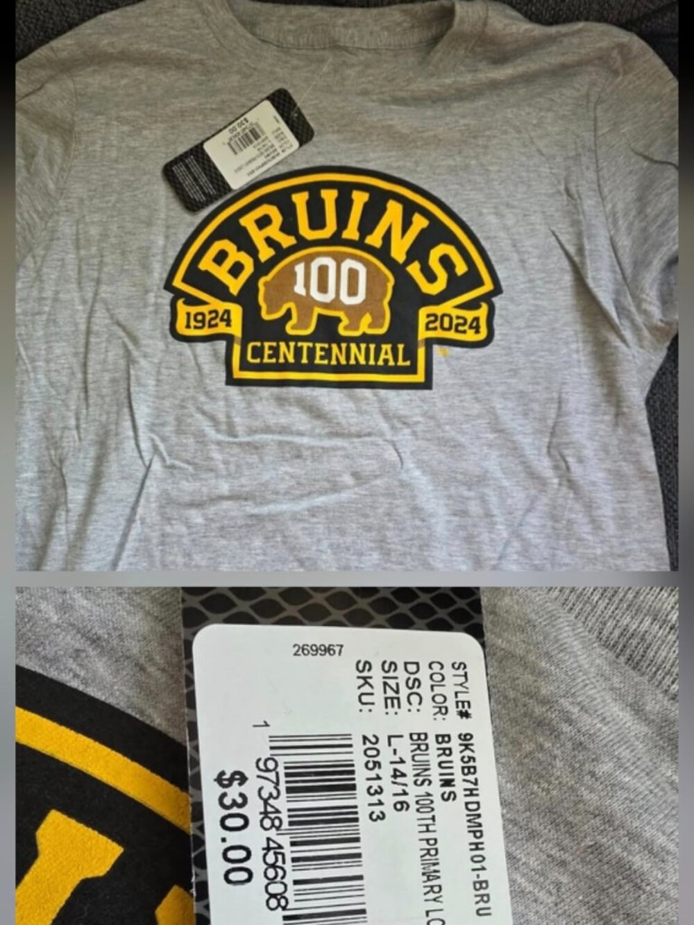 Boston Bruins 100 years centennial t shirt youth xl brand new